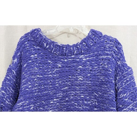 H&M Hand Knit Sweater Oversized M/L Purple White Boho Coastal Comfy & Cozy - Picture 14 of 16